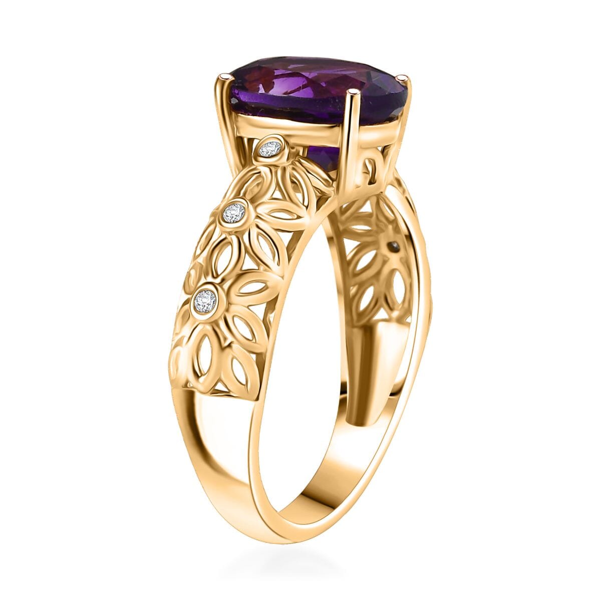D'Joy Premium Moroccan Amethyst and Moissanite 2.65 ctw Petal Whispers Ring in 18K Vermeil Yellow Gold Over Sterling Silver (Size 10.0) image number 3