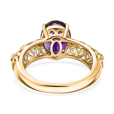 D'Joy Premium Moroccan Amethyst and Moissanite 2.65 ctw Petal Whispers Ring in 18K Vermeil Yellow Gold Over Sterling Silver (Size 10.0)