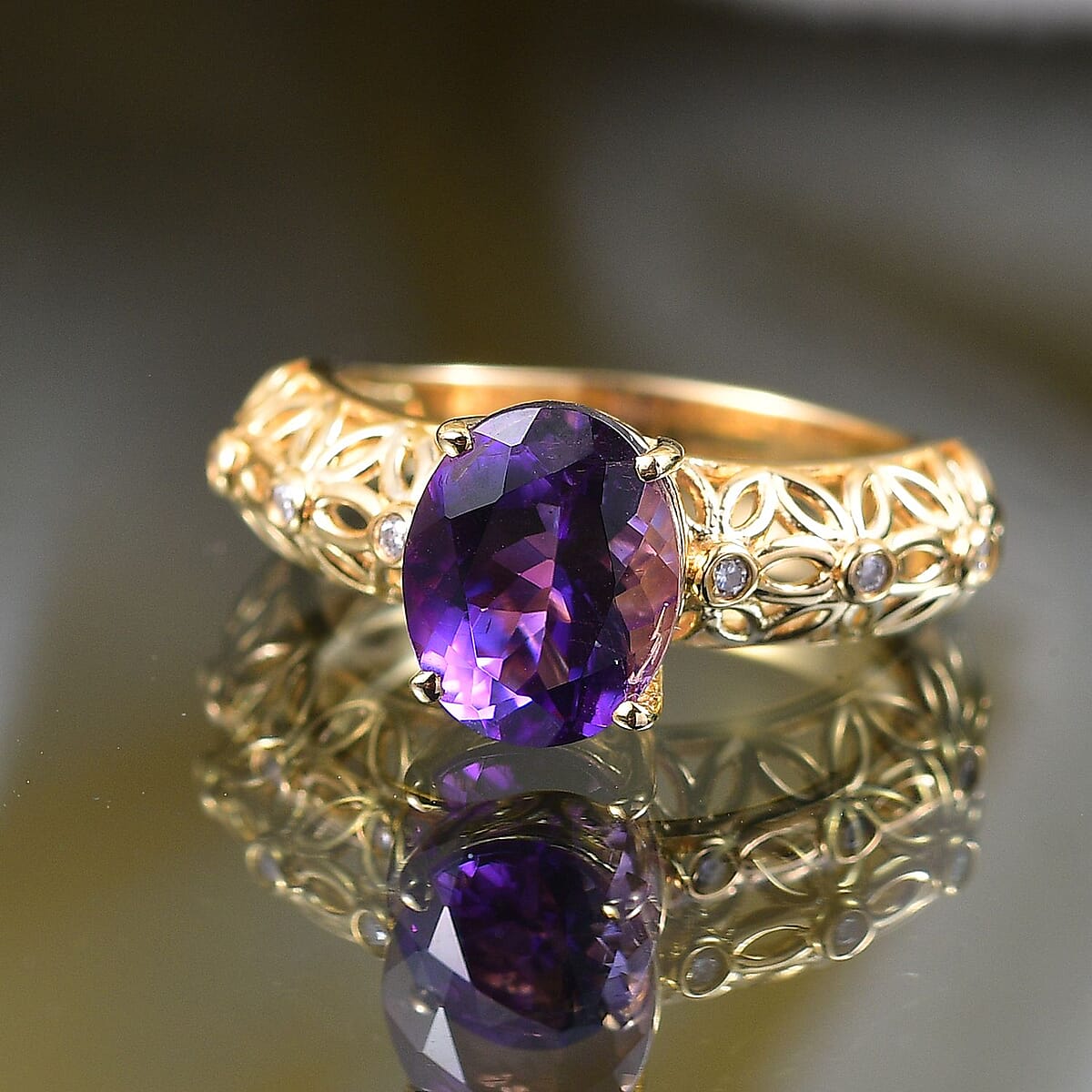 D'Joy Premium Moroccan Amethyst and Moissanite 2.65 ctw Petal Whispers Ring in 18K Vermeil Yellow Gold Over Sterling Silver (Size 8.0) image number 1