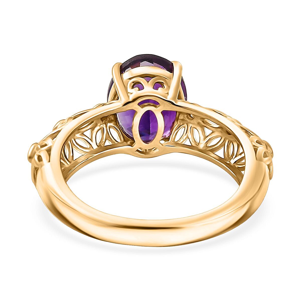 D'Joy Premium Moroccan Amethyst and Moissanite 2.65 ctw Petal Whispers Ring in 18K Vermeil Yellow Gold Over Sterling Silver (Size 8.0) image number 4