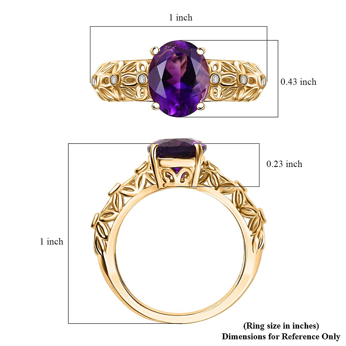 D'Joy Premium Moroccan Amethyst and Moissanite 2.65 ctw Petal Whispers Ring in 18K Vermeil Yellow Gold Over Sterling Silver (Size 8.0) image number 5