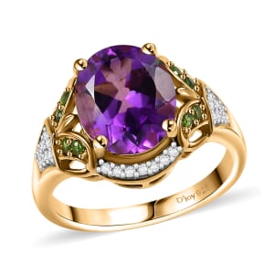 D'Joy Moroccan Amethyst and Multi Gemstone 3.85 ctw Art Deco Ring in 18K Vermeil Yellow Gold Over Sterling Silver (Size 5.0)