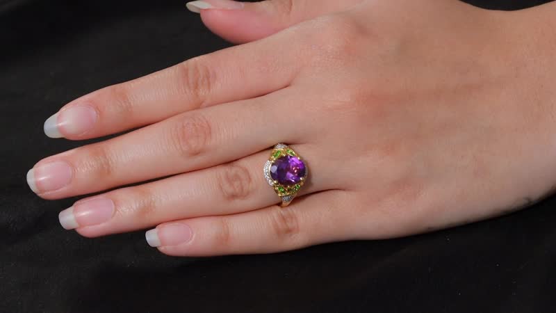 D'Joy Moroccan Amethyst and Multi Gemstone 3.85 ctw Ring in 18K Vermeil Yellow Gold Over Sterling Silver
