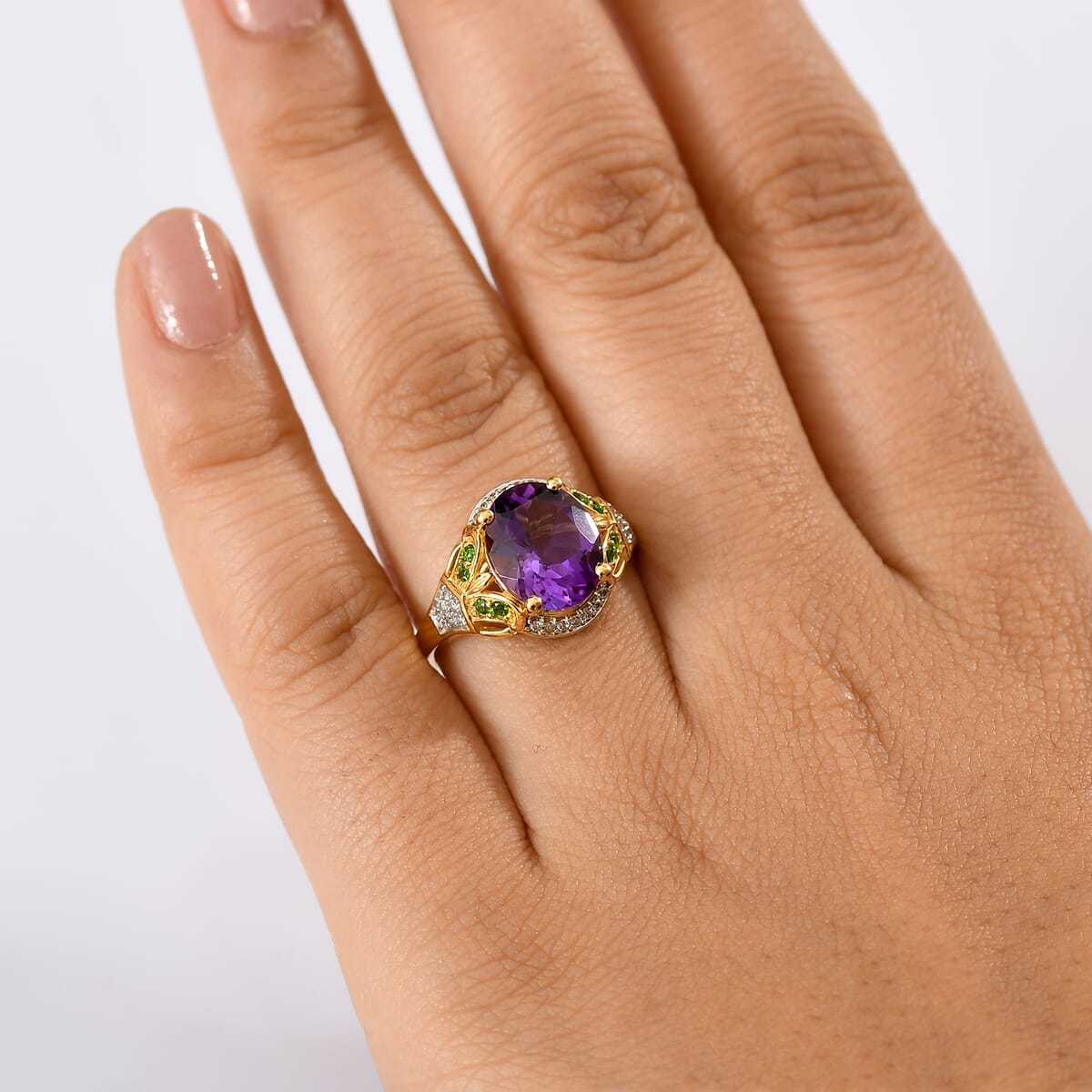 D'Joy Moroccan Amethyst and Multi Gemstone 3.85 ctw Art Deco Ring in 18K Vermeil Yellow Gold Over Sterling Silver (Size 5.0) image number 2