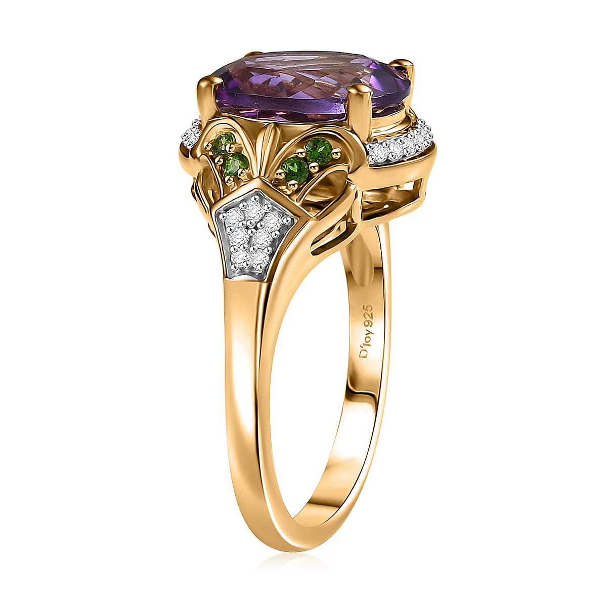 D'Joy Moroccan Amethyst and Multi Gemstone 3.85 ctw Art Deco Ring in 18K Vermeil Yellow Gold Over Sterling Silver (Size 6.0) image number 3