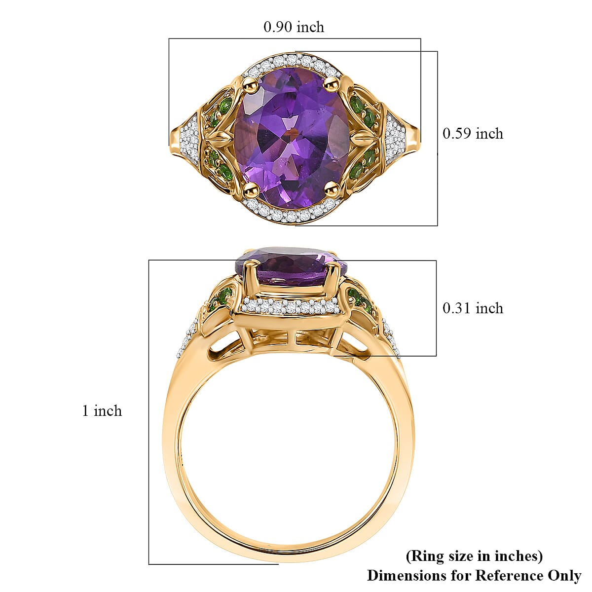 D'Joy Moroccan Amethyst and Multi Gemstone 3.85 ctw Art Deco Ring in 18K Vermeil Yellow Gold Over Sterling Silver (Size 6.0) image number 5
