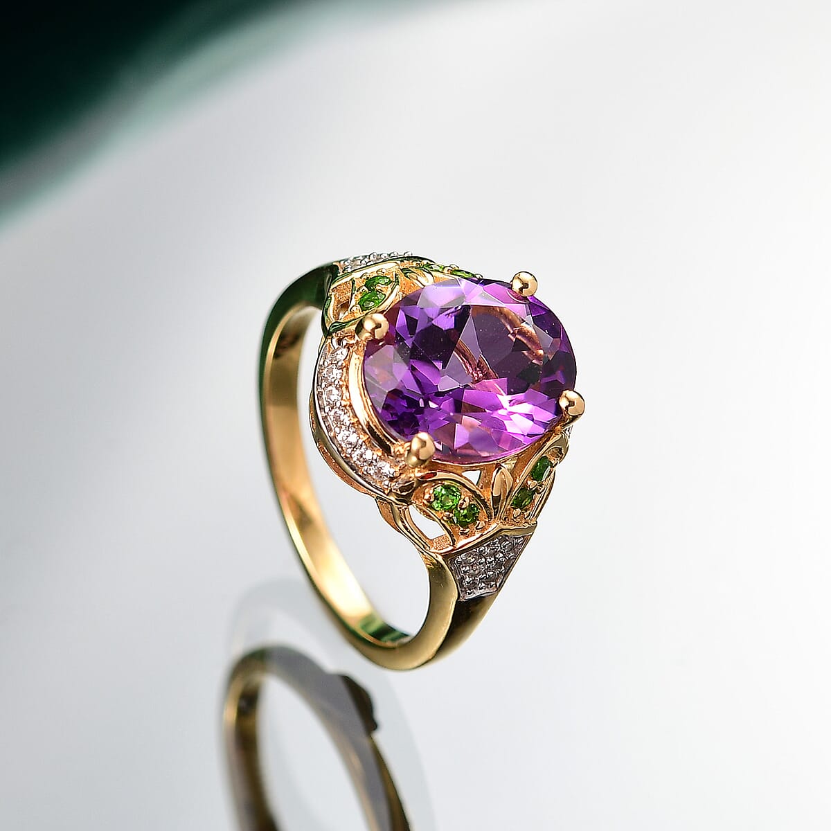 D'Joy Moroccan Amethyst and Multi Gemstone 3.85 ctw Art Deco Ring in 18K Vermeil Yellow Gold Over Sterling Silver (Size 7.0) image number 1