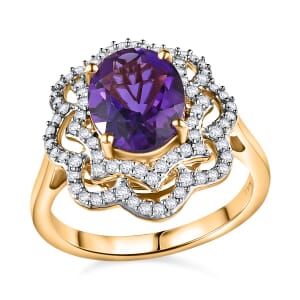 D'Joy Moroccan Amethyst and Moissanite 3.10 ctw Stellar Blossom Ring in 18K Vermeil Yellow Gold Over Sterling Silver (Size 10.0)