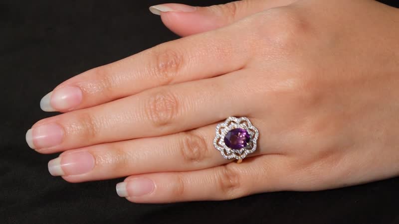 D'Joy Moroccan Amethyst and Moissanite 3.10 ctw Stellar Blossom Ring in 18K Vermeil Yellow Gold Over Sterling Silver