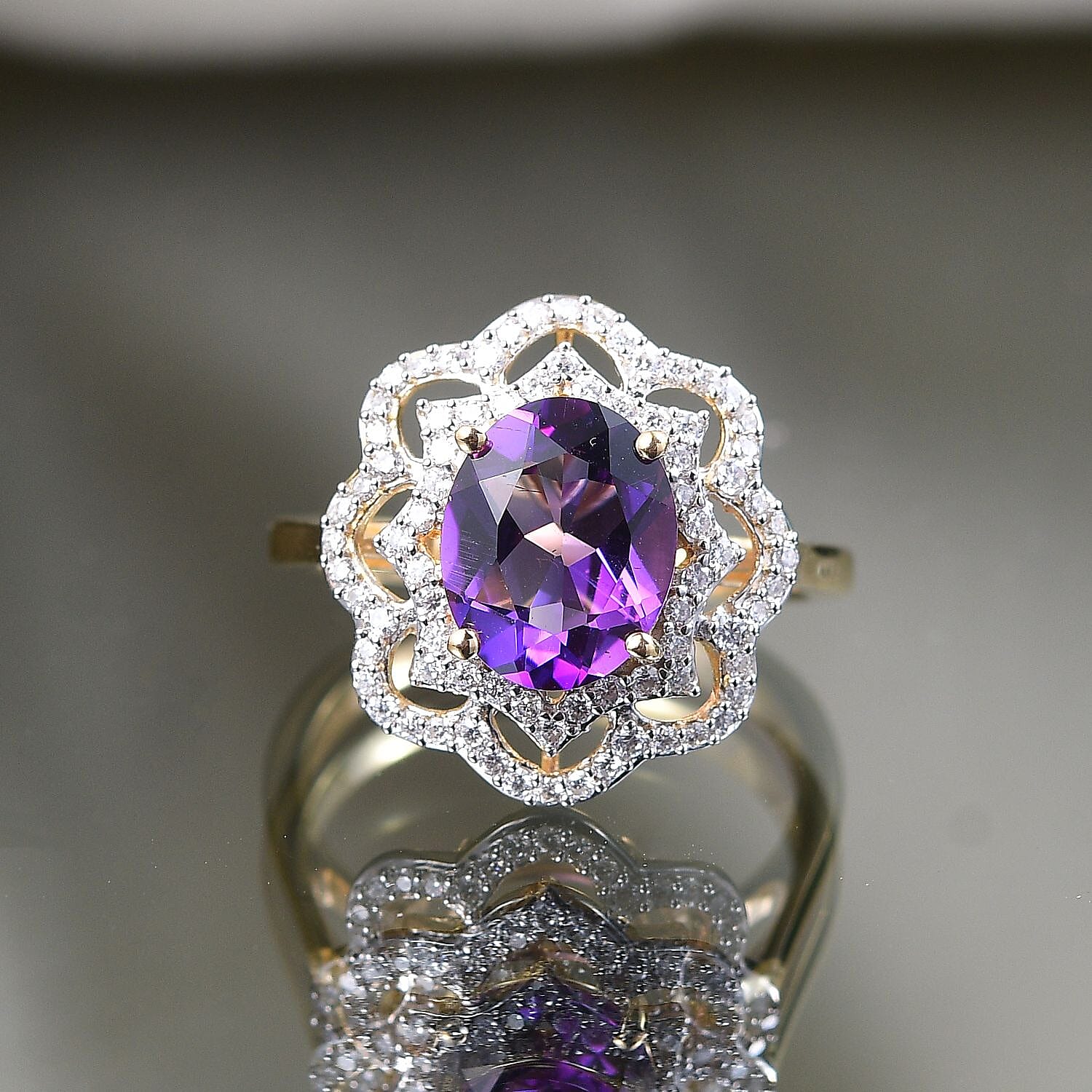 D'Joy Moroccan Amethyst and Moissanite 3.10 ctw Stellar Blossom Ring in 18K Vermeil Yellow Gold Over Sterling Silver (Size 10.0)