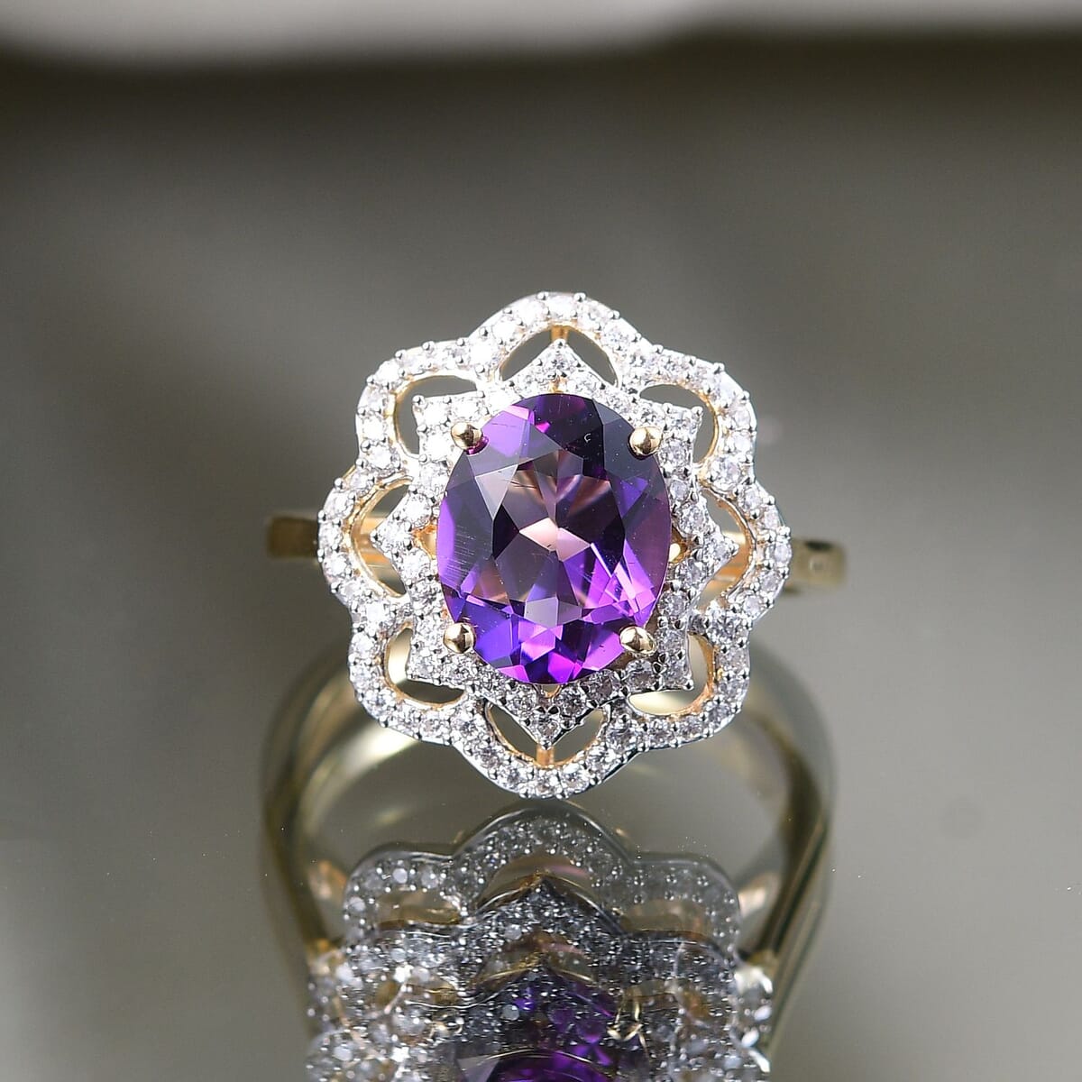D'Joy Moroccan Amethyst and Moissanite 3.10 ctw Stellar Blossom Ring in 18K Vermeil Yellow Gold Over Sterling Silver (Size 10.0) image number 1
