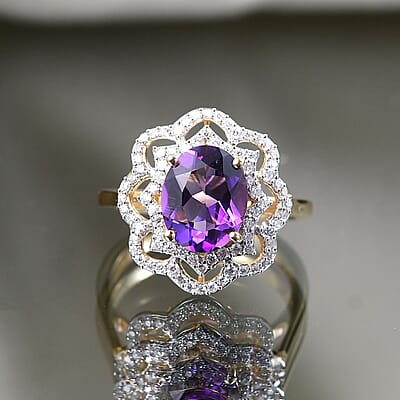 D'Joy Moroccan Amethyst and Moissanite 3.10 ctw Stellar Blossom Ring in 18K Vermeil Yellow Gold Over Sterling Silver (Size 10.0)