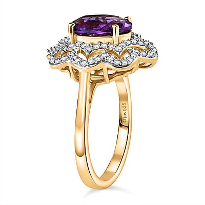 D'Joy Moroccan Amethyst and Moissanite 3.10 ctw Stellar Blossom Ring in 18K Vermeil Yellow Gold Over Sterling Silver (Size 10.0)