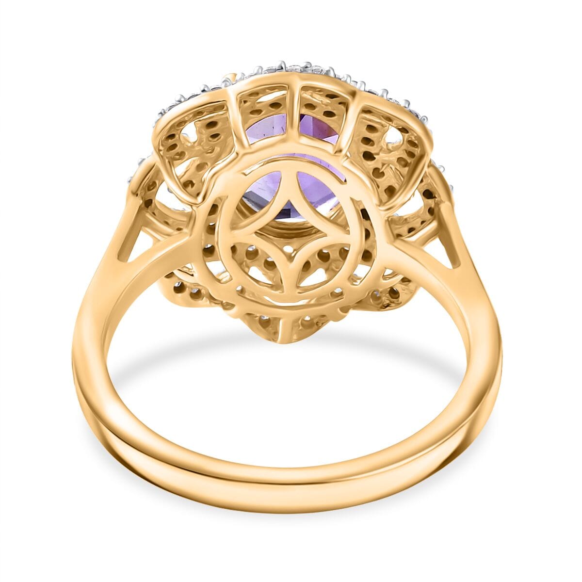 D'Joy Moroccan Amethyst and Moissanite 3.10 ctw Stellar Blossom Ring in 18K Vermeil Yellow Gold Over Sterling Silver (Size 10.0) image number 4