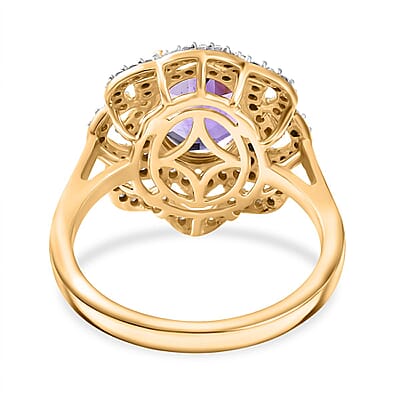D'Joy Moroccan Amethyst and Moissanite 3.10 ctw Stellar Blossom Ring in 18K Vermeil Yellow Gold Over Sterling Silver (Size 10.0)