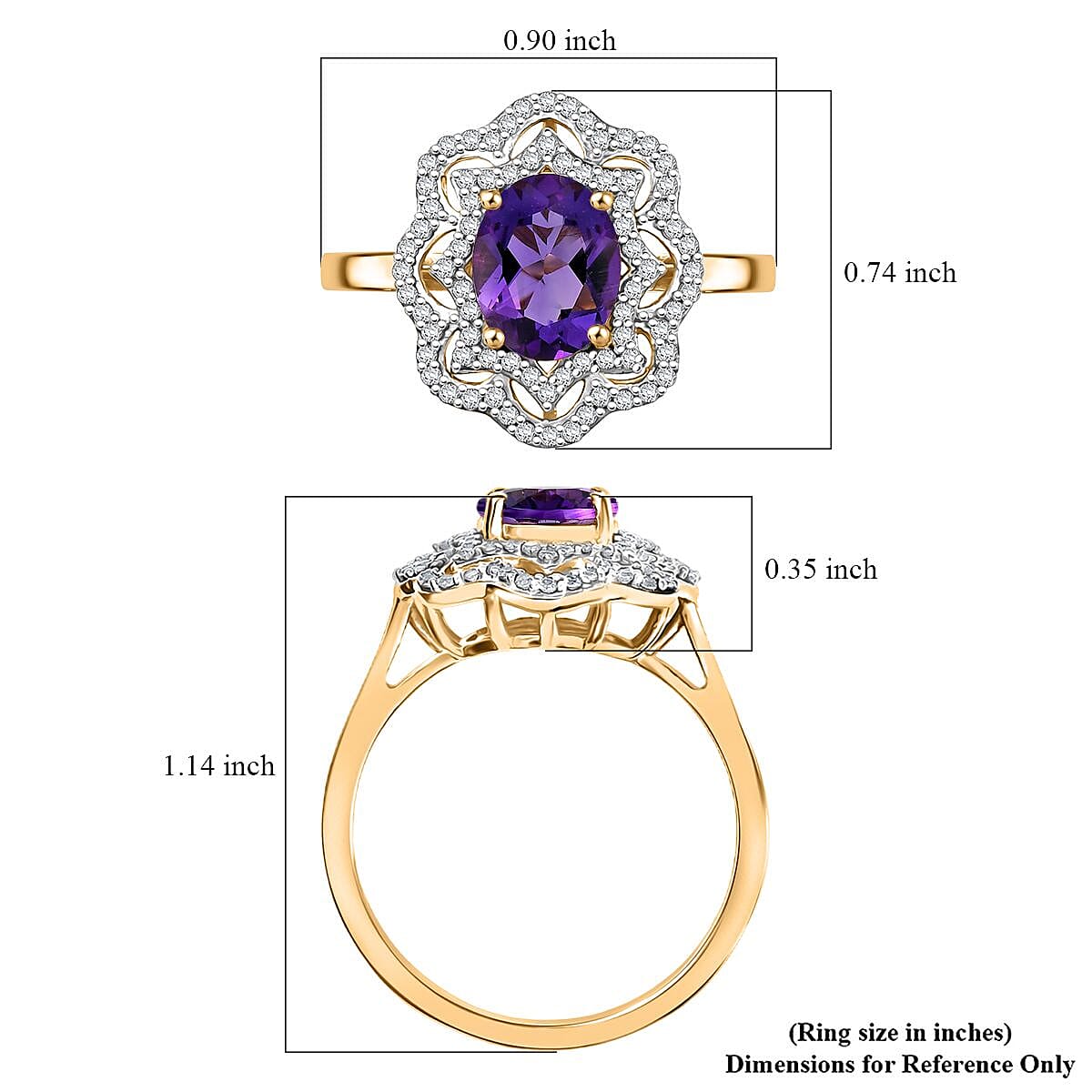 D'Joy Moroccan Amethyst and Moissanite 3.10 ctw Stellar Blossom Ring in 18K Vermeil Yellow Gold Over Sterling Silver (Size 10.0)