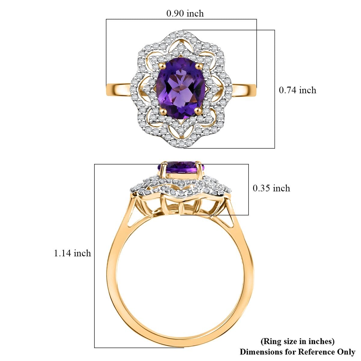 D'Joy Moroccan Amethyst and Moissanite 3.10 ctw Stellar Blossom Ring in 18K Vermeil Yellow Gold Over Sterling Silver (Size 10.0) image number 5