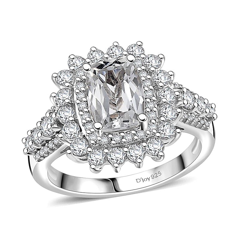 D'Joy Golconda Topaz 2.90 ctw Double Halo Ring in Platinum Over Sterling Silver (Size 10.0) 