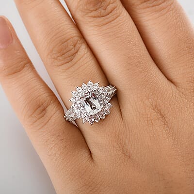 D'Joy Golconda Topaz 2.90 ctw Double Halo Ring in Platinum Over Sterling Silver (Size 10.0) 