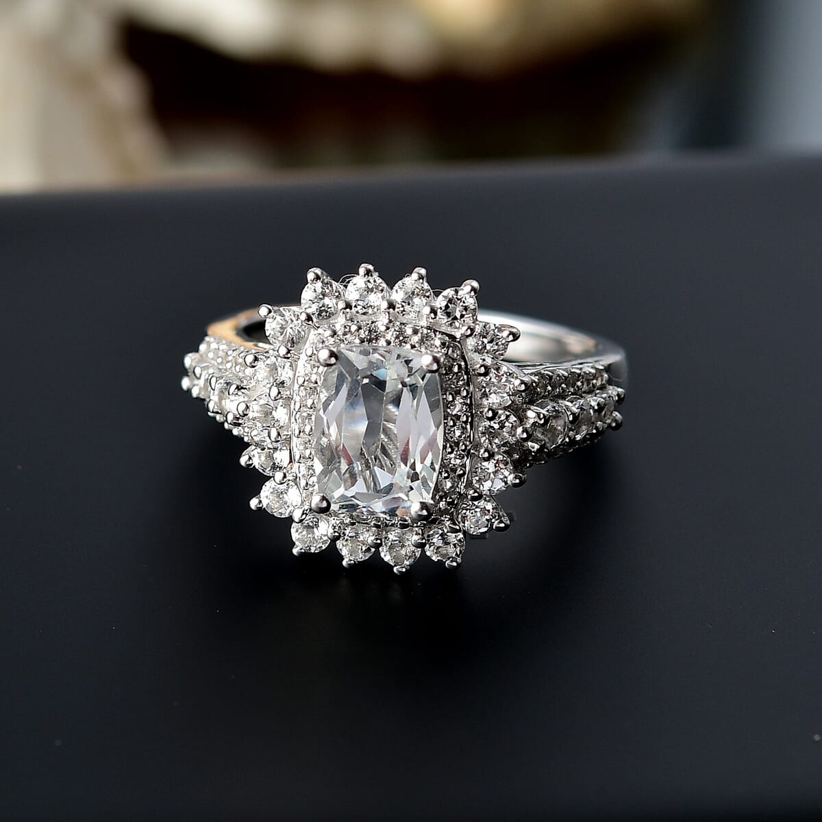 D'Joy Golconda Topaz 2.90 ctw Double Halo Ring in Platinum Over Sterling Silver (Size 9.0)  image number 1