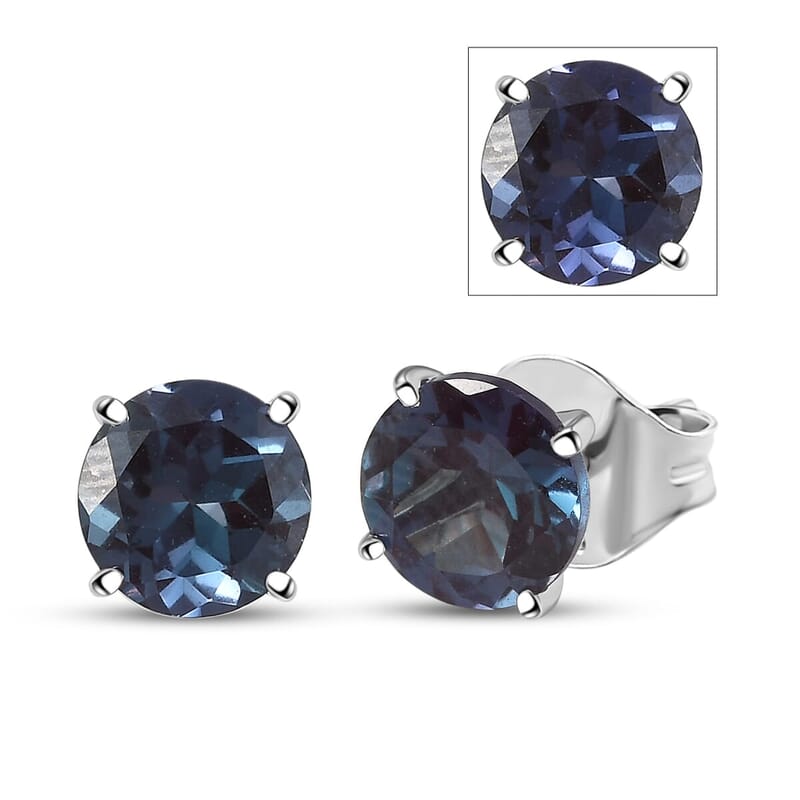 AAA Luxuriant Lab Grown Alexandrite 2.48 ctw Solitaire Stud Earrings in 10K White Gold