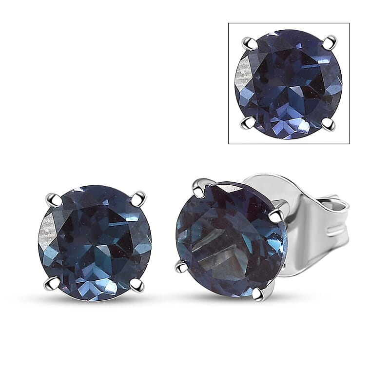 AAA Luxuriant Lab Grown Alexandrite 2.48 ctw Solitaire Stud Earrings in 10K White Gold