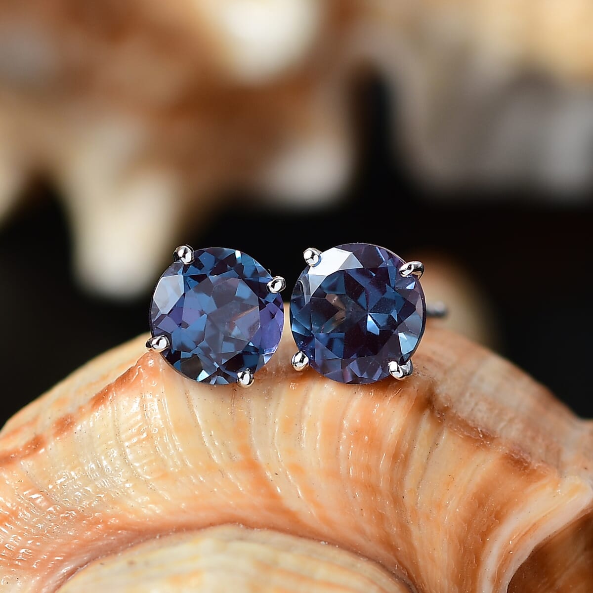 10K White Gold AAA Luxuriant Lab Grown Alexandrite Solitaire Stud Earrings 2.48 ctw image number 1