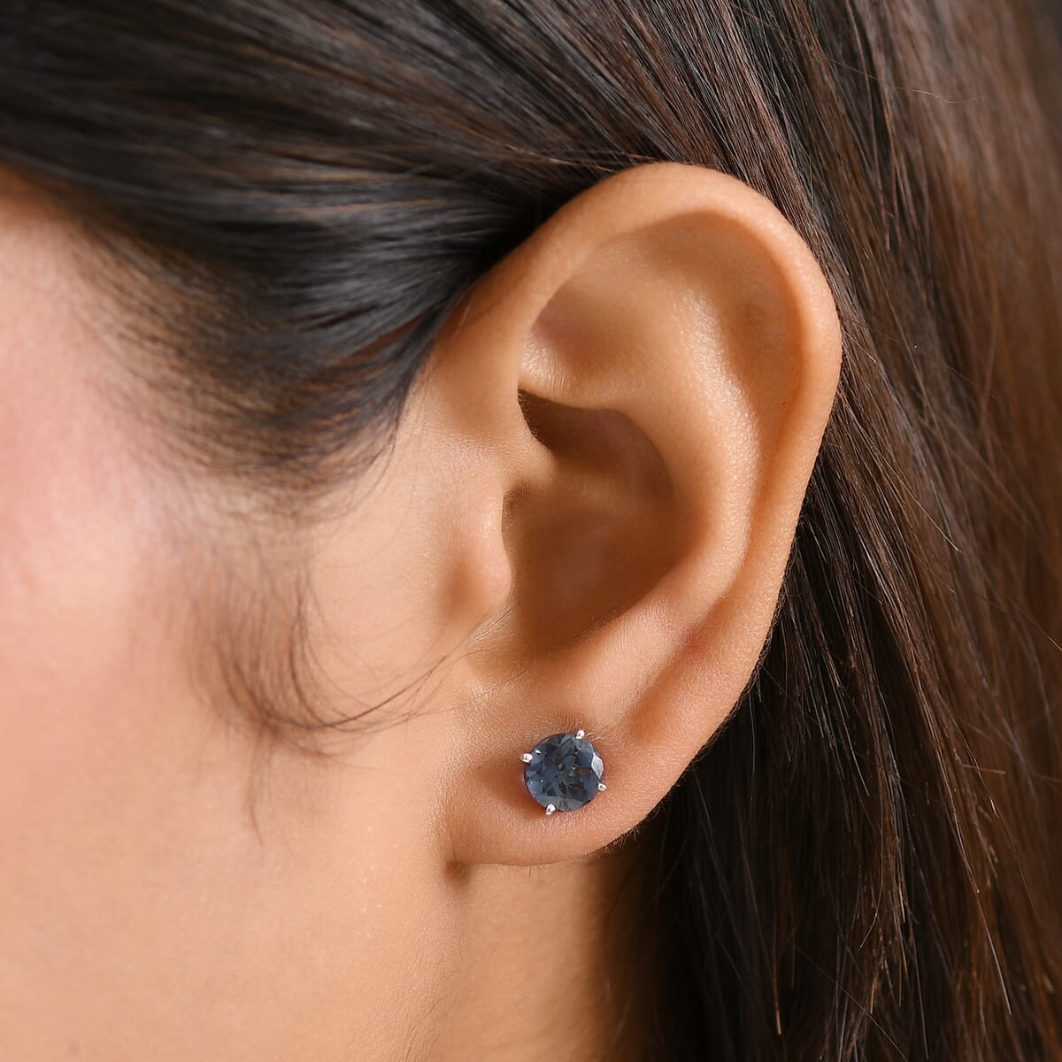 10K White Gold AAA Luxuriant Lab Grown Alexandrite Solitaire Stud Earrings 2.48 ctw image number 2