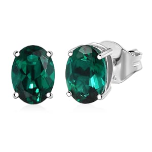AAA Luxuriant Lab Grown Emerald 1.79 ctw Solitaire Stud Earrings in 10K White Gold (Del. in 10-12 Days)