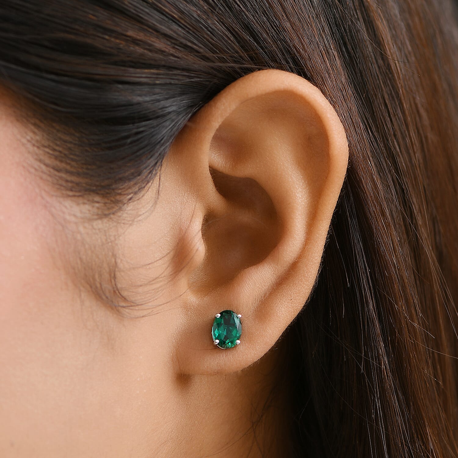AAA Luxuriant Lab Grown Emerald 1.79 ctw Solitaire Stud Earrings in 10K White Gold