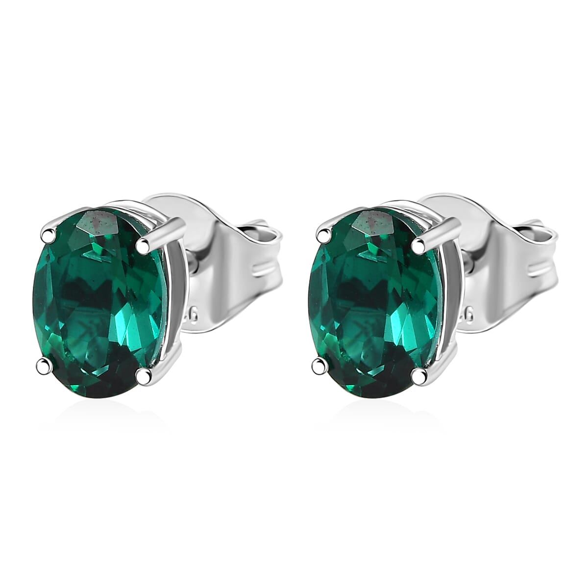 AAA Luxuriant Lab Grown Emerald 1.79 ctw Solitaire Stud Earrings in 10K White Gold (Del. in 10-12 Days) image number 2