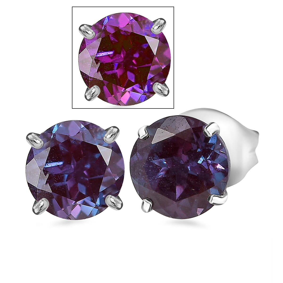 Certified & Appraised AAA Luxuriant Lab Grown Purple Sapphire 2.70 ctw Solitaire Stud Earrings in 10K White Gold  image number 0