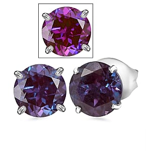Certified & Appraised AAA Luxuriant Lab Grown Purple Sapphire 2.70 ctw Solitaire Stud Earrings in 10K White Gold 