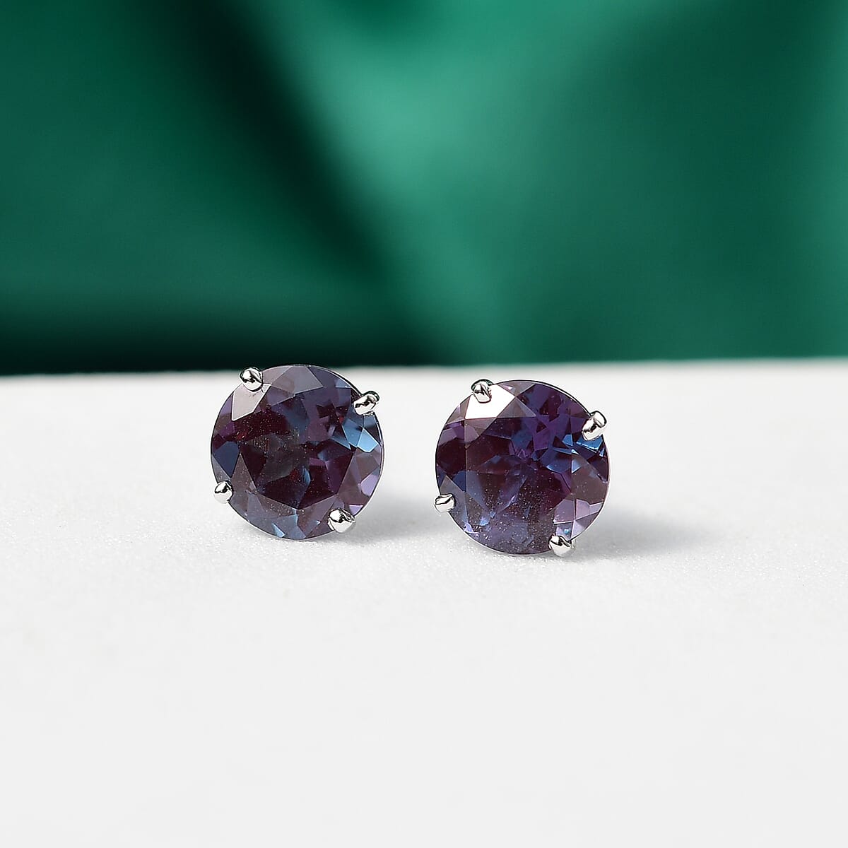Certified & Appraised AAA Luxuriant Lab Grown Purple Sapphire 2.70 ctw Solitaire Stud Earrings in 10K White Gold  image number 1