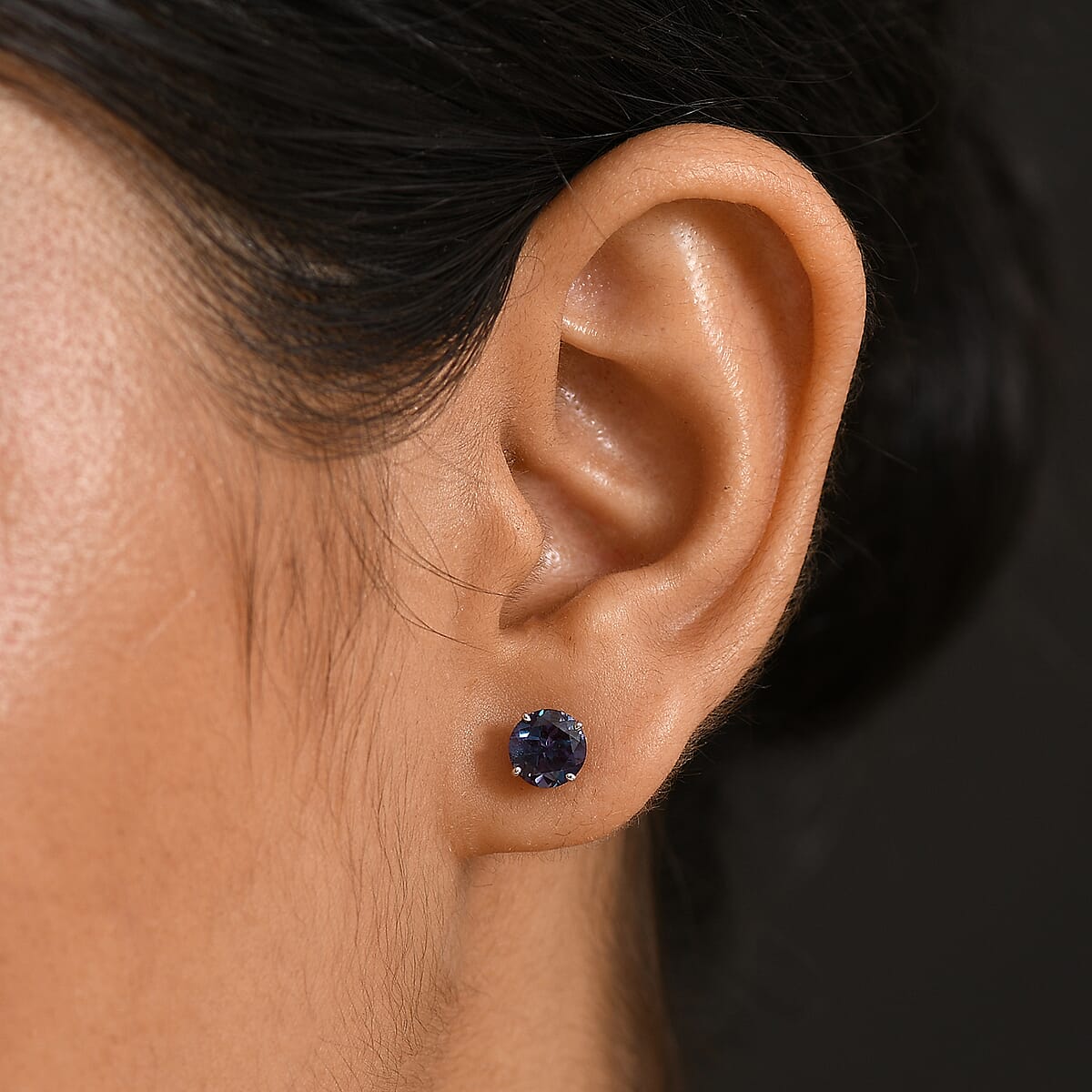 Certified & Appraised AAA Luxuriant Lab Grown Purple Sapphire 2.70 ctw Solitaire Stud Earrings in 10K White Gold  image number 2