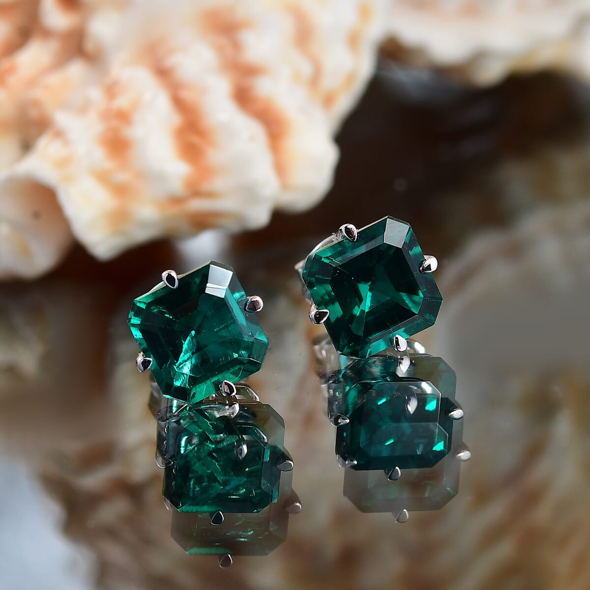 AAA Asscher Cut Luxuriant Lab Grown Emerald 1.80 ctw Solitaire Stud Earrings in 10K White Gold (Del. in 10-12 Days) image number 1