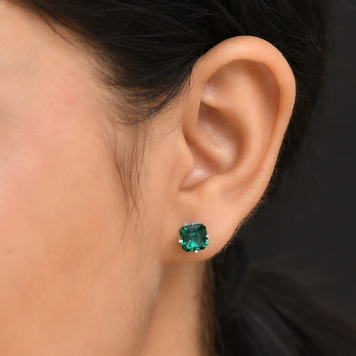 AAA Asscher Cut Luxuriant Lab Grown Emerald 1.80 ctw Solitaire Stud Earrings in 10K White Gold (Del. in 10-12 Days) image number 2