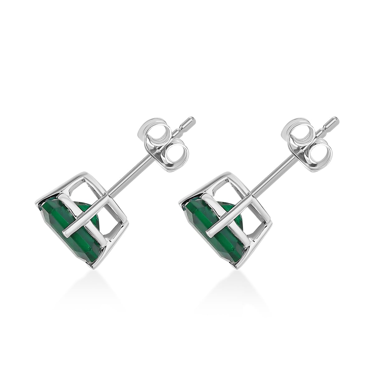 AAA Asscher Cut Luxuriant Lab Grown Emerald 1.80 ctw Solitaire Stud Earrings in 10K White Gold (Del. in 10-12 Days) image number 3