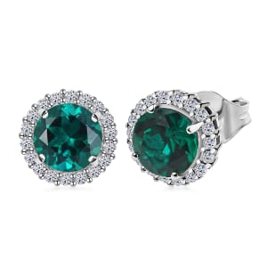 AAA Luxuriant Lab Grown Emerald and Lab Grown Diamond 2.48 ctw Earrings in 10K White Gold