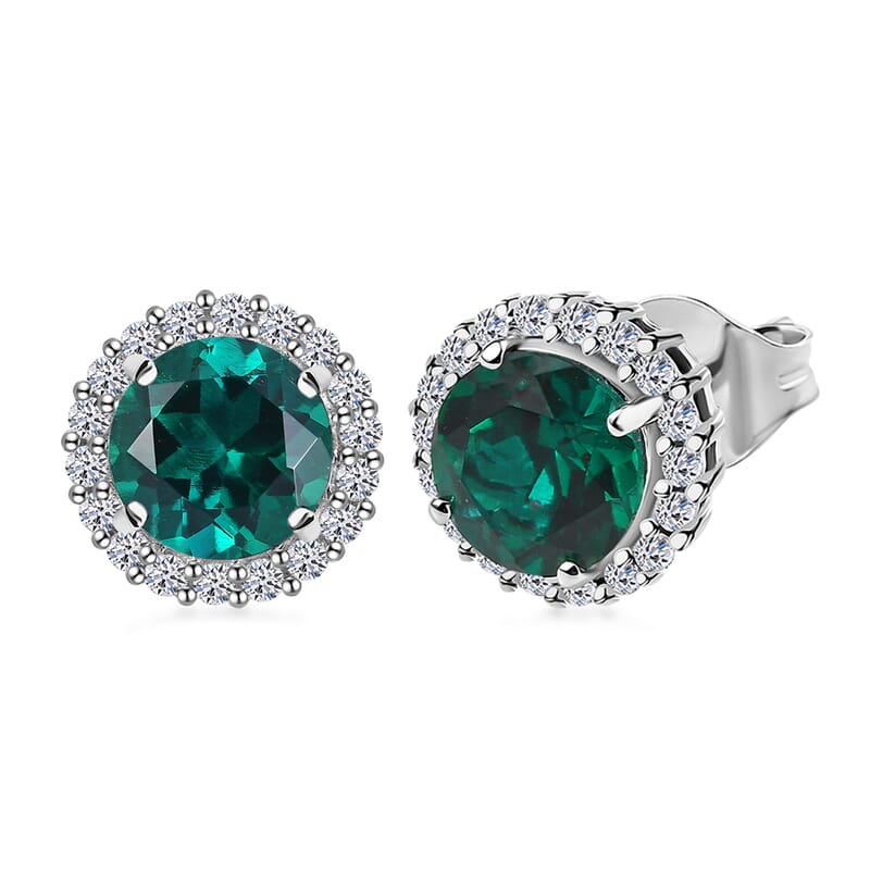 Certified and Appraised AAA Luxuriant Lab Grown Emerald and Lab Grown Diamond 2.48 ctw Earrings in 10K White Gold