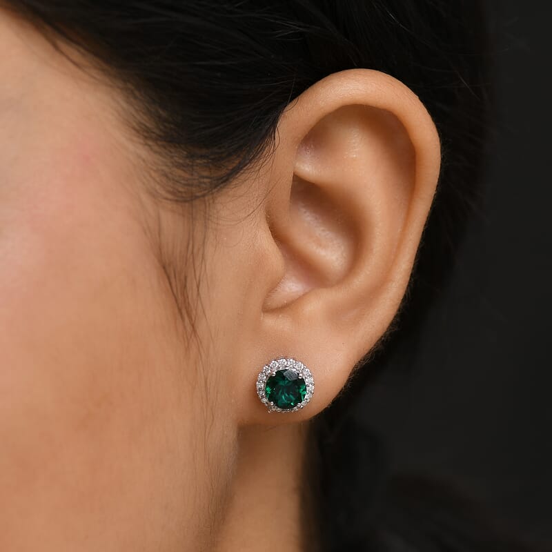 Certified and Appraised AAA Luxuriant Lab Grown Emerald and Lab Grown Diamond 2.48 ctw Earrings in 10K White Gold