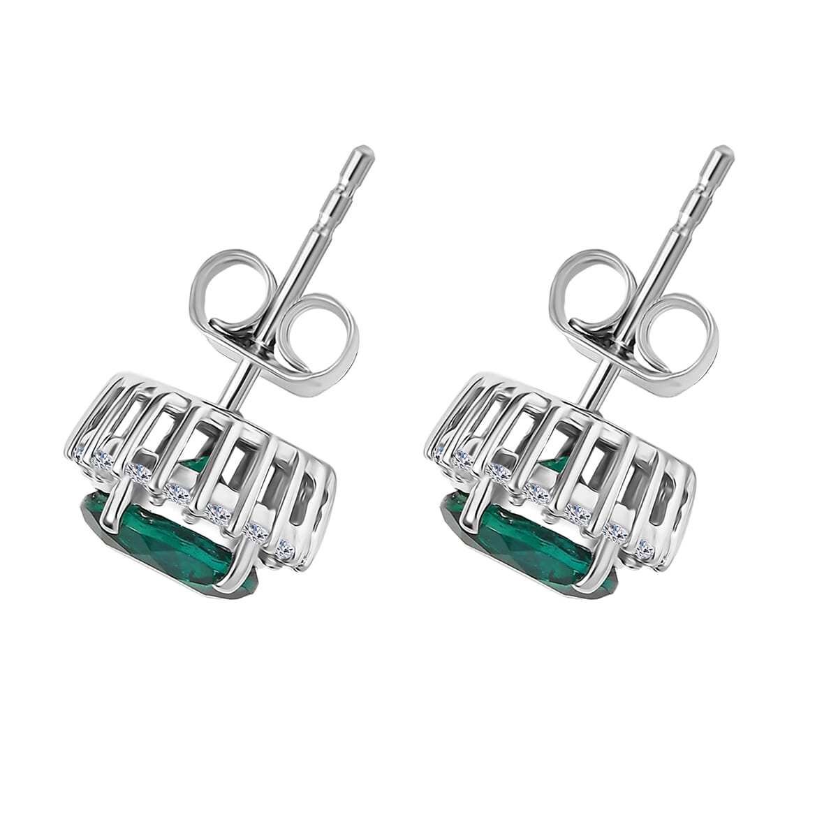 AAA Luxuriant Lab Grown Emerald and Lab Grown Diamond 2.48 ctw Earrings in 10K White Gold image number 3