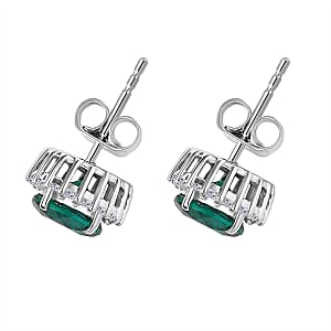 AAA Luxuriant Lab Grown Emerald and Lab Grown Diamond 2.48 ctw Earrings in 10K White Gold