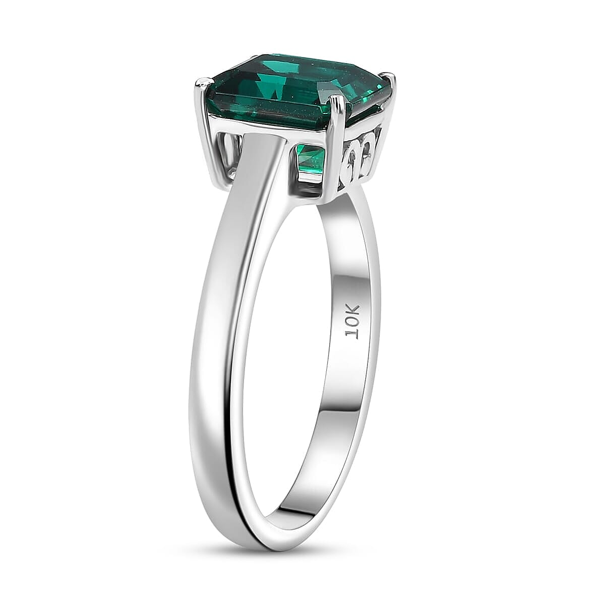 AAA Asscher Cut Luxuriant Lab Grown Emerald 2.20 ctw Solitaire Ring in 10K White Gold (Size 11.0) image number 3