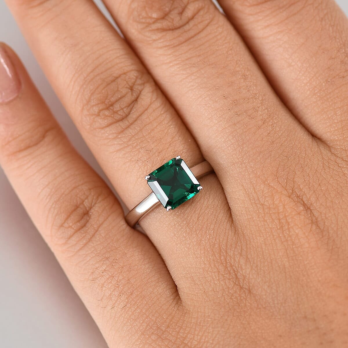 AAA Asscher Cut Luxuriant Lab Grown Emerald 2.20 ctw Solitaire Ring in 10K White Gold (Size 6.5) image number 2