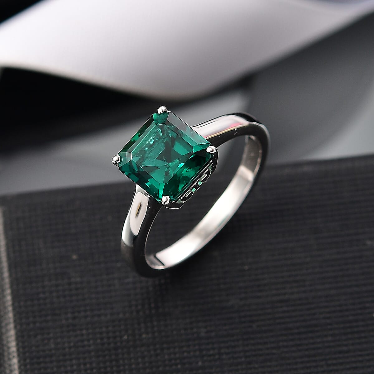 AAA Asscher Cut Luxuriant Lab Grown Emerald 2.20 ctw Solitaire Ring in 10K White Gold (Size 7.0) image number 1