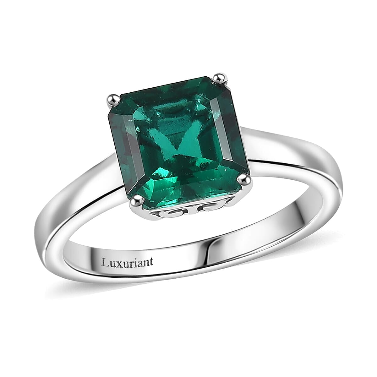 AAA Asscher Cut Luxuriant Lab Grown Emerald 2.20 ctw Solitaire Ring in 10K White Gold (Size 7.5) image number 0