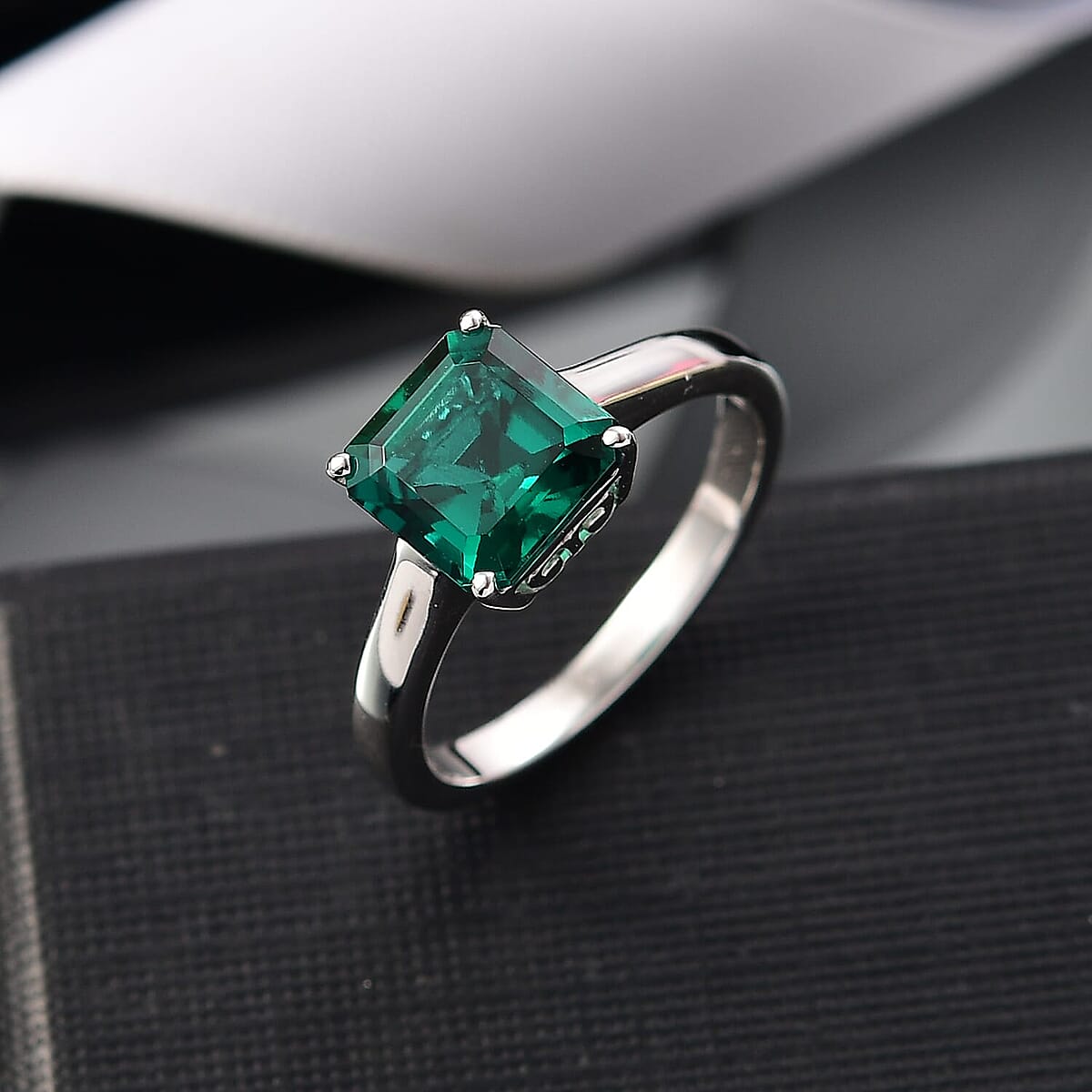 AAA Asscher Cut Luxuriant Lab Grown Emerald 2.20 ctw Solitaire Ring in 10K White Gold (Size 9.5) image number 1