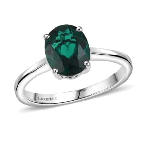 AAA Luxuriant Lab Grown Emerald 1.74 ctw Solitaire Ring in 10K White Gold (Size 10.0)
