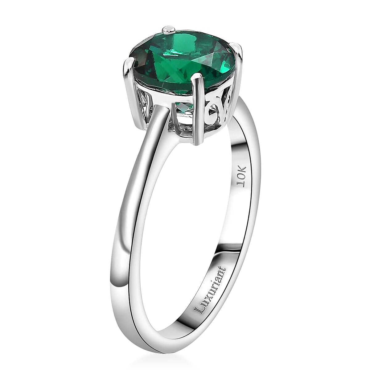 AAA Luxuriant Lab Grown Emerald 1.64 ctw Solitaire Ring in 10K White Gold (Size 12.0) image number 3